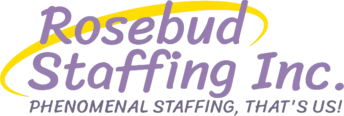 Partial logo of a staffing agency with purple and yellow colors.