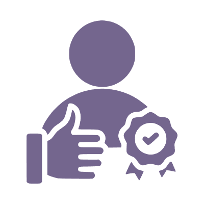 Person icon with thumbs up and badge.
