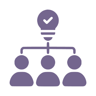 Three people connected under a lightbulb.