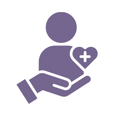 Hand holding a heart with a plus symbol, symbolizing care and health.